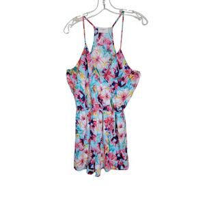 Everly Women Floral Romper Sleeveless V-Neck Spaghetti Strap Elastic Waist Large